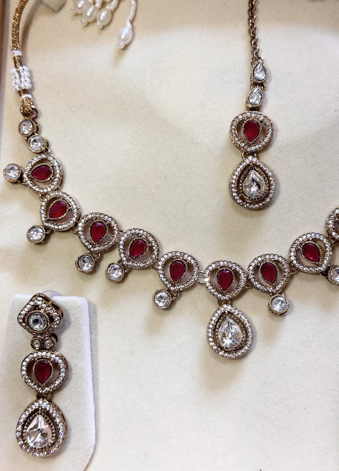 SREE Red Ruby Drop Polki Sleek Set