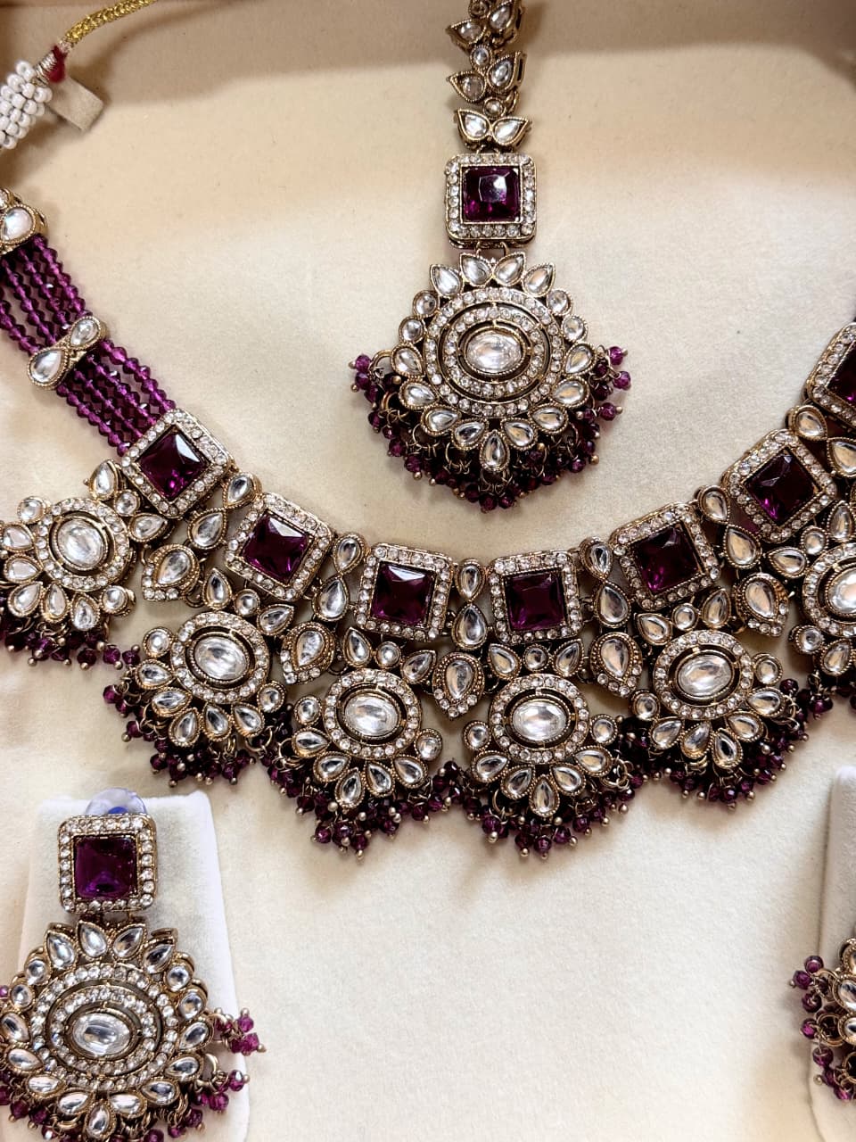 SREE Mohini Regal Polki Set - with deep purple square stone and premium polki detailing