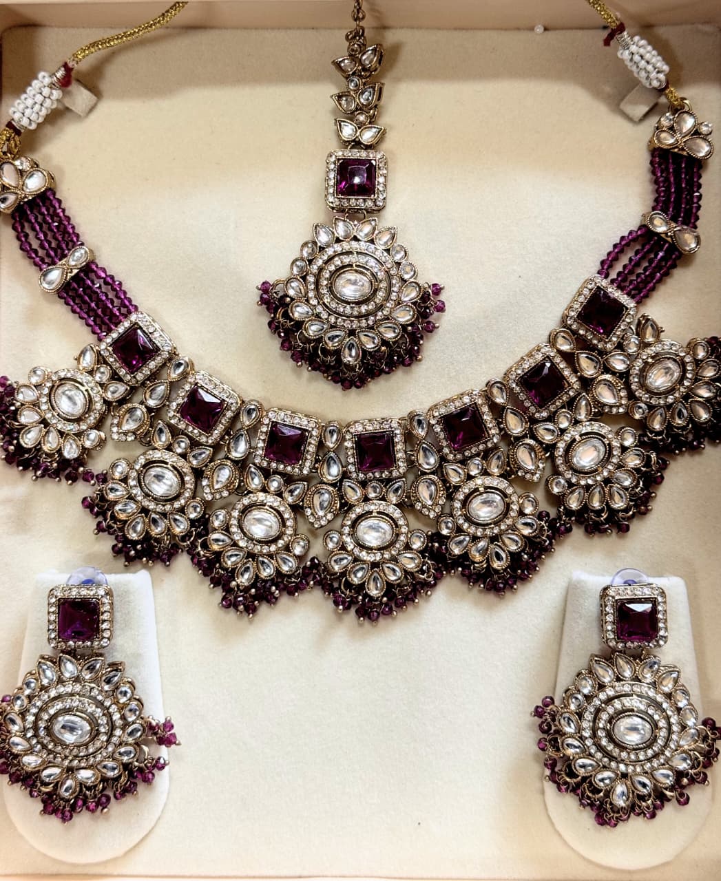 SREE Mohini Regal Polki Set - with deep purple square stone and premium polki detailing
