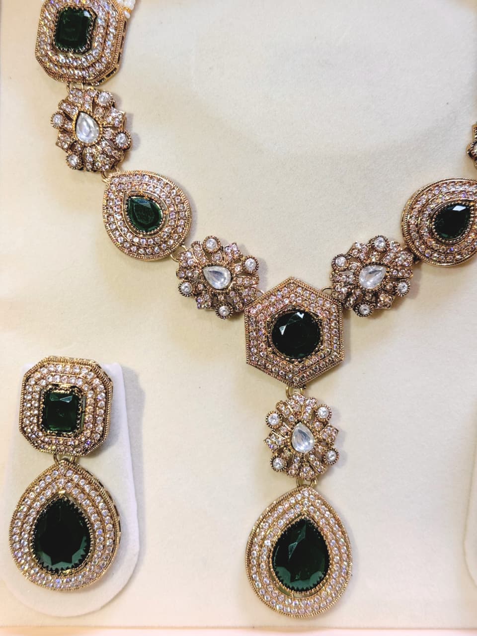 SREE Deep Green Long Peral Necklace Set