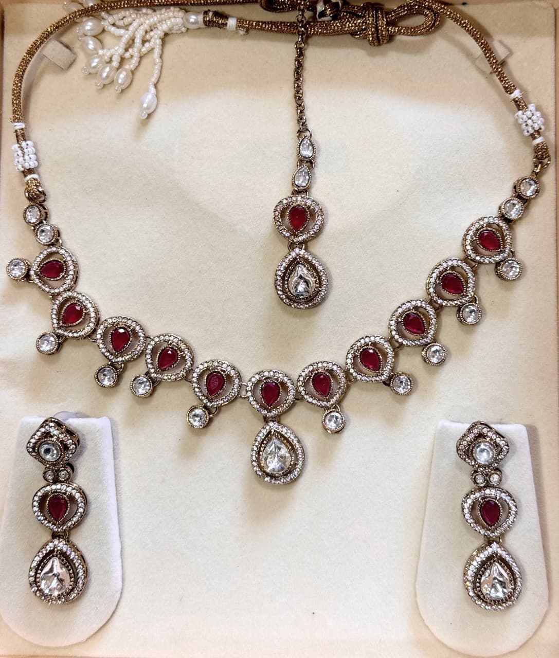 SREE Red Ruby Drop Polki Sleek Set