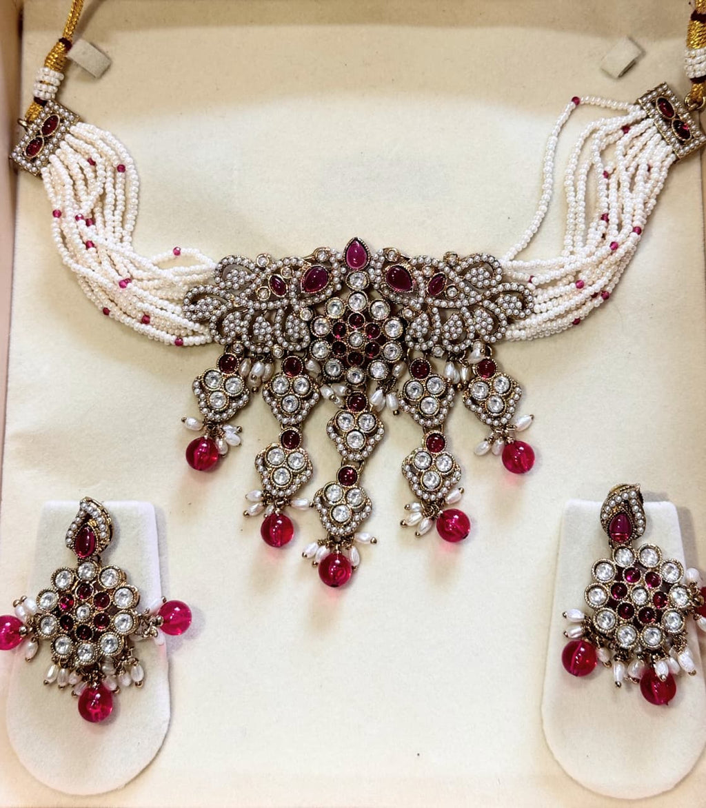 SREE Maharani Ruby Pearl Cascade Set