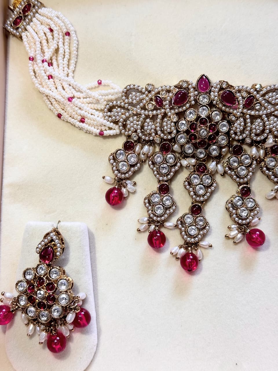SREE Maharani Ruby Pearl Cascade Set