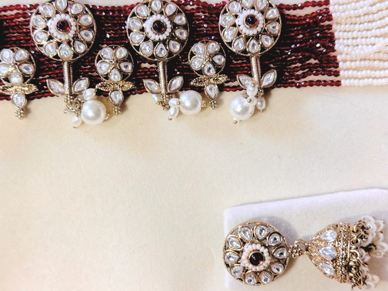 SREE Rosette Floral Motif Pearl Choker